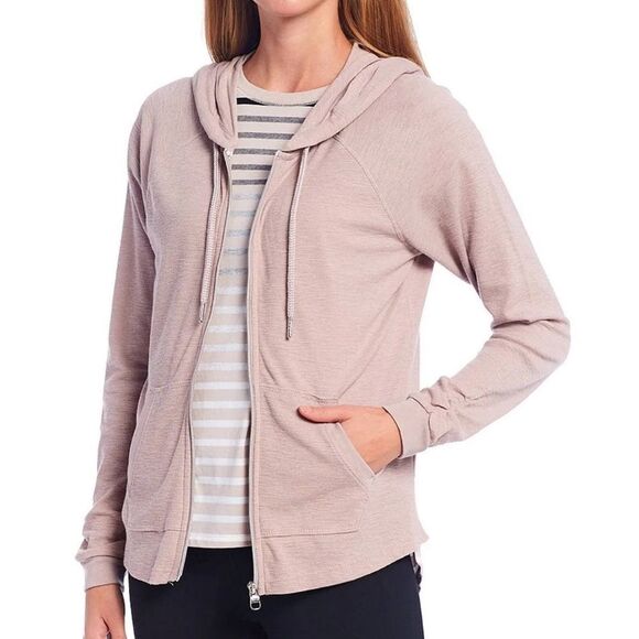 Calvin Klein Performance Even Sand Ruched LS Zip Front Hoodie Jacket - Small - Picture 2 of 16